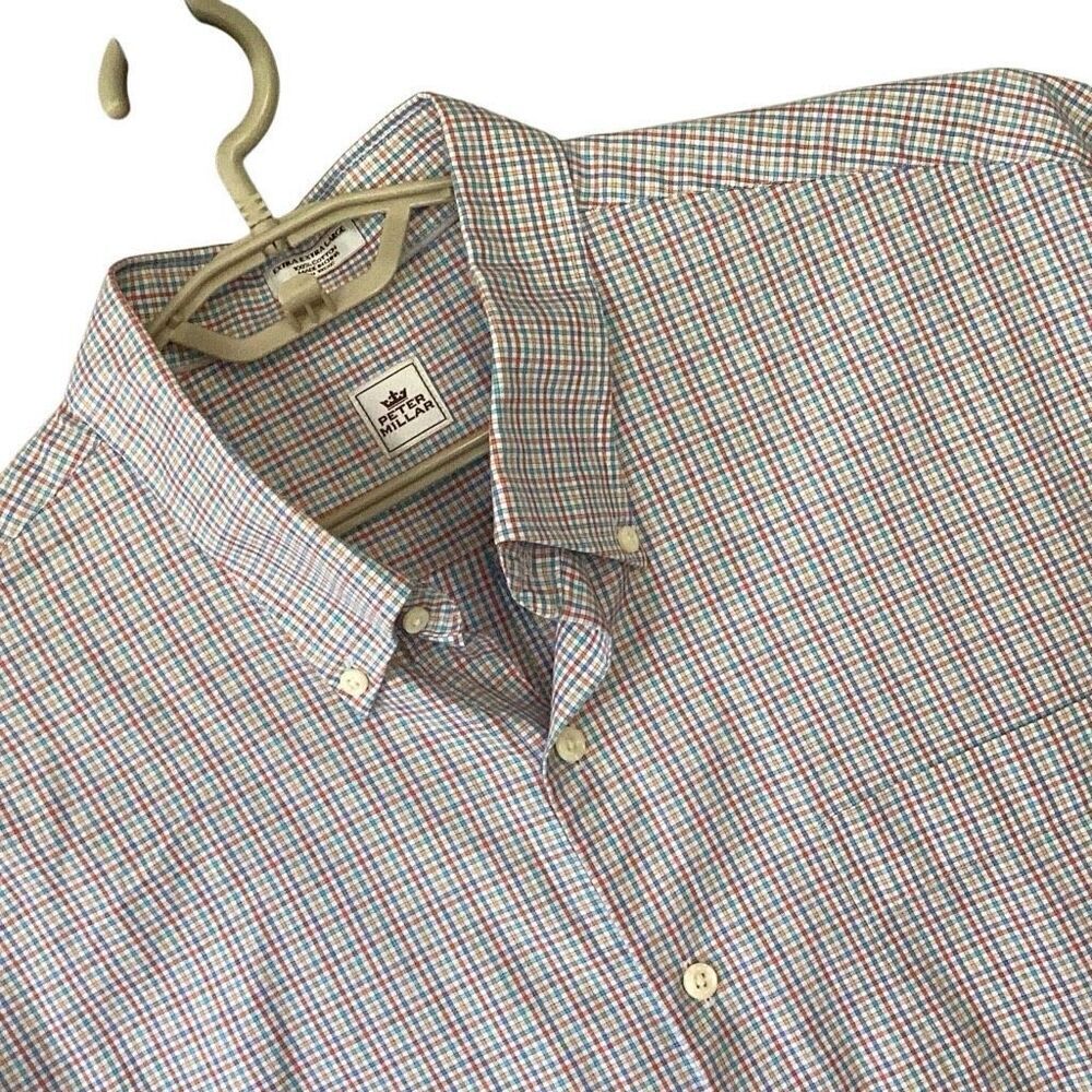 Peter Millar Short Sleeve Button Up Plaid Shirt Men’s XXL 100% Cotton